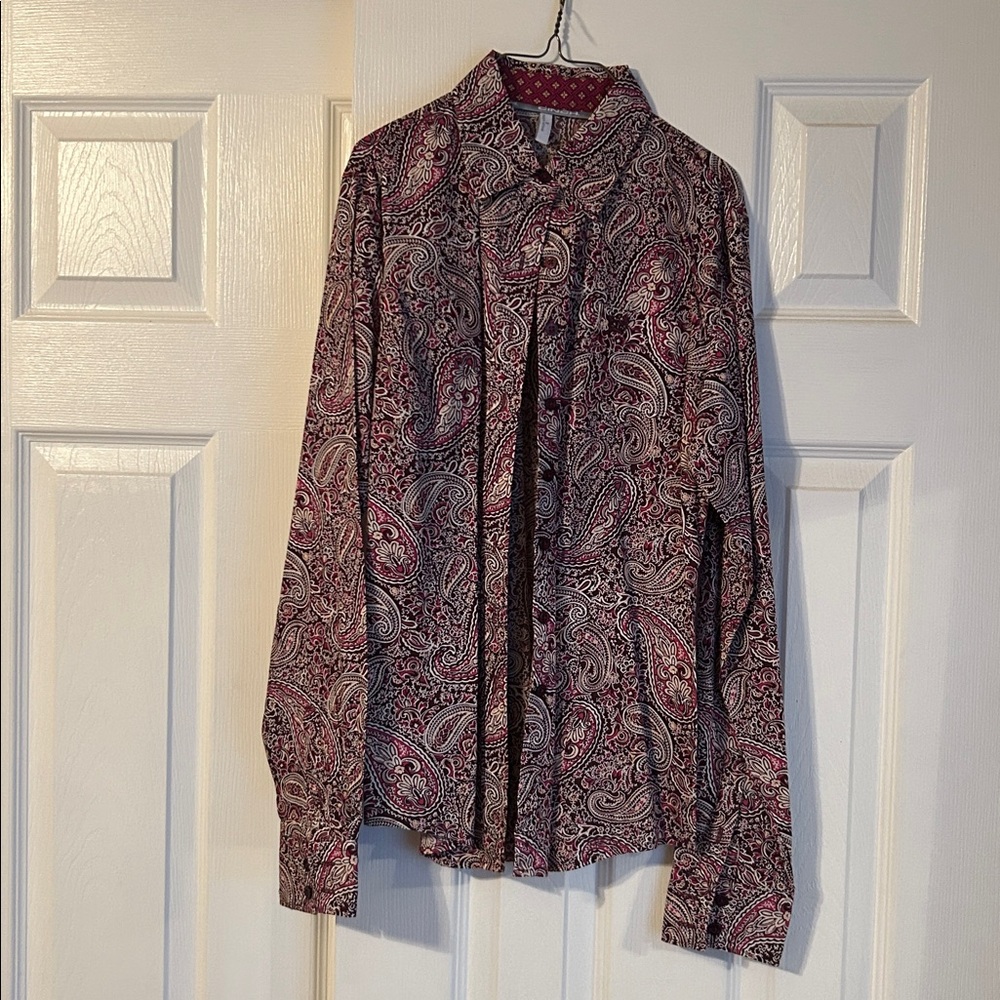 Cinch Multicolor Paisley Shirt, burgundy, long sleeved